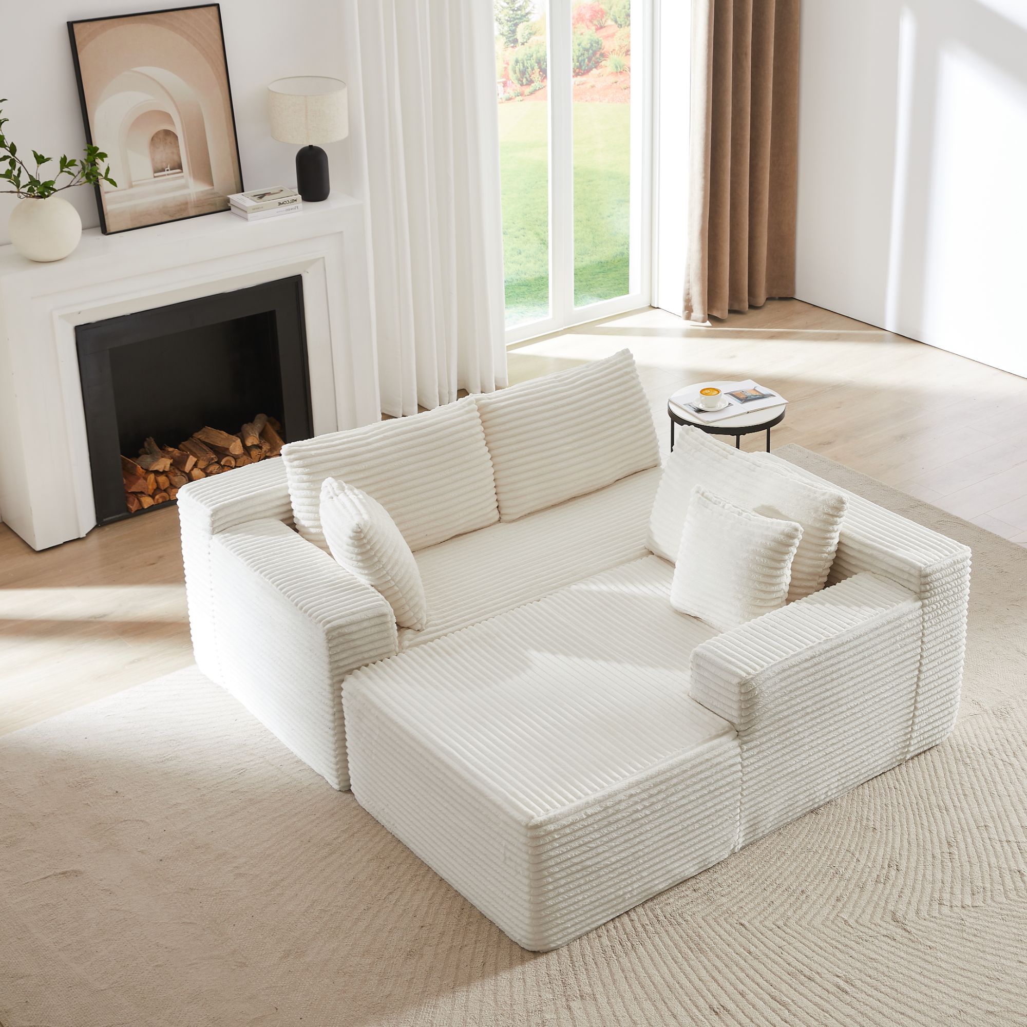 Miniyam L-Shaped Compressed Sectional Sofa with Deep Seat, No Assembly Required, Modular Couches Sleeper for Living Room, Bedroom, Apartment (White, Right Facing Chaise)
