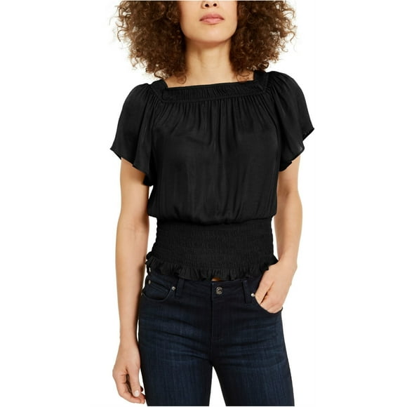 Karen Scott Womens Smocked Convertible Pullover Blouse, Black, X-Large
