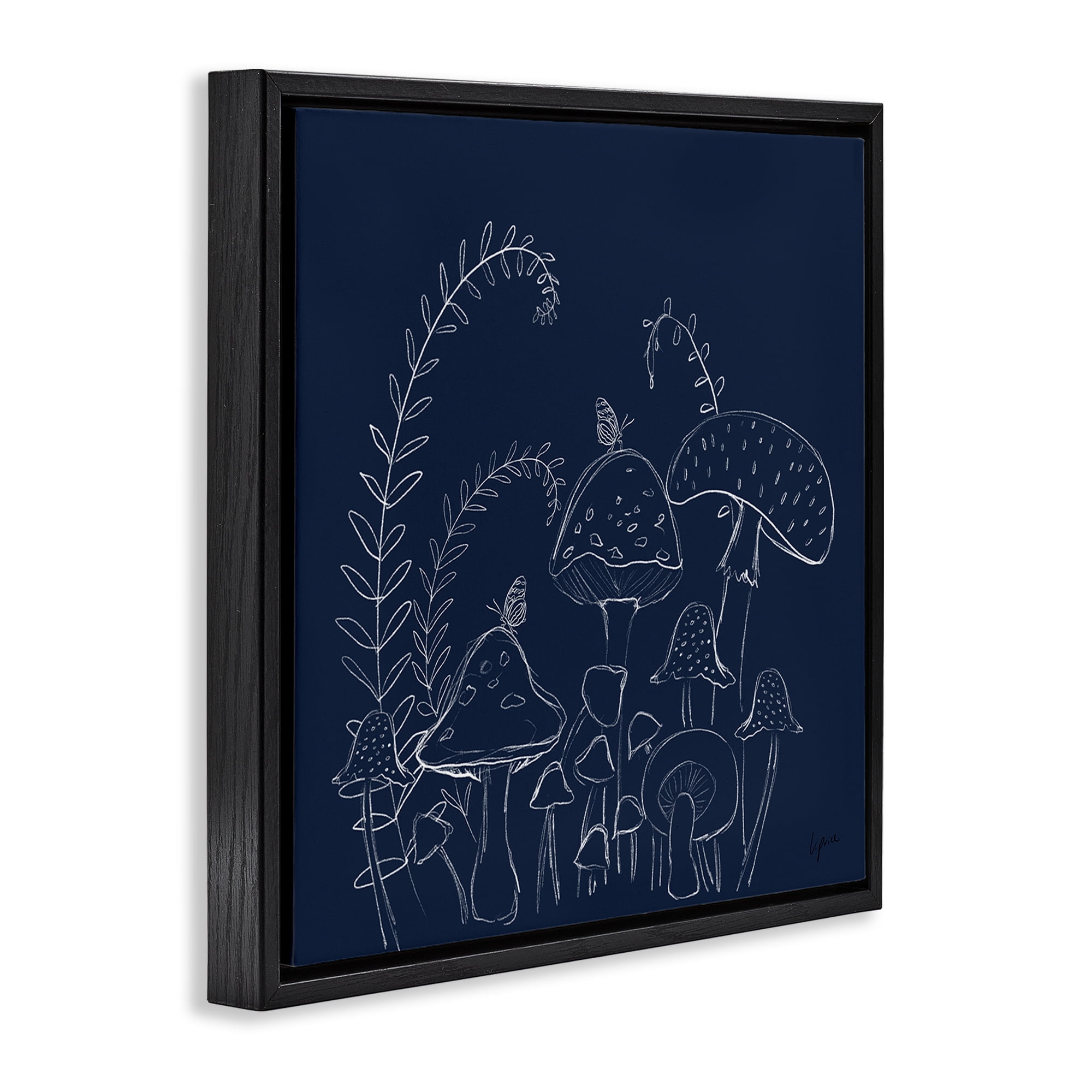 Stupell Industries Happy Mushroom Garden Plants & Flowers Painting Black Floater Framed Canvas Art Print Wall Art, 25 x 25
