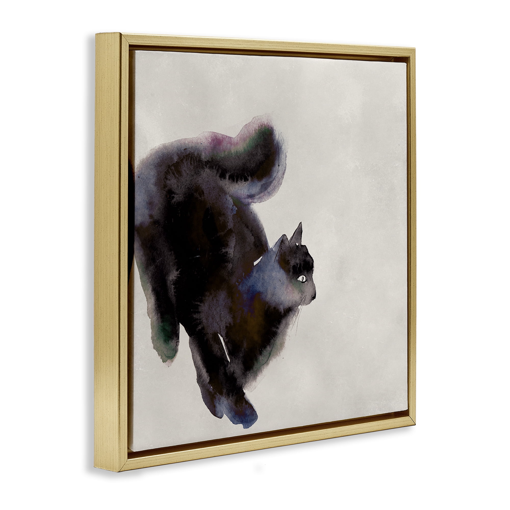 Stupell Industries Black Cat Watercolor Animals Painting Gold Floater Framed Canvas Art Print Wall Art, 25 x 25