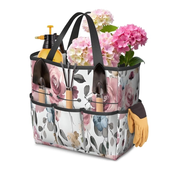 Garden Tool Bag,Pioneer Flower Floral Print Pattern Garden Tool Organizer,Garden Gifts,Waterproof Multi-Pocket Garden Tool Storage 11.8x5.5x11.4 Inch(Tools NOT Included)