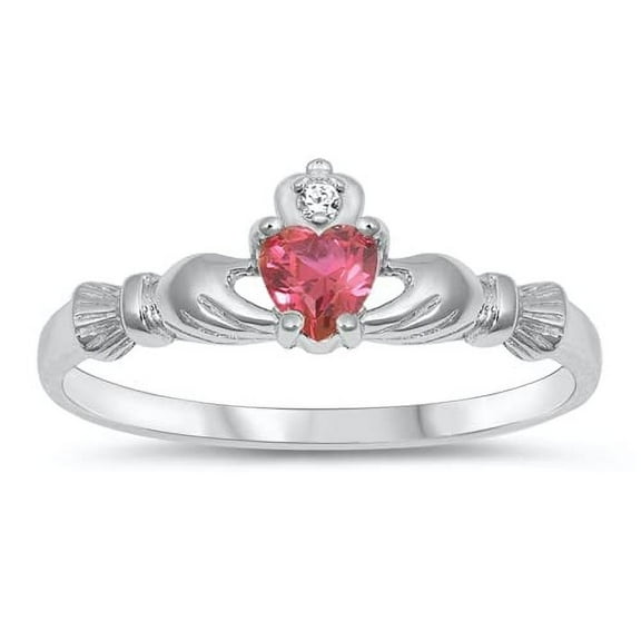 Body Accentz Silver Band - Silver CZ Ring - Claddagh CZ Faux Ruby(7)