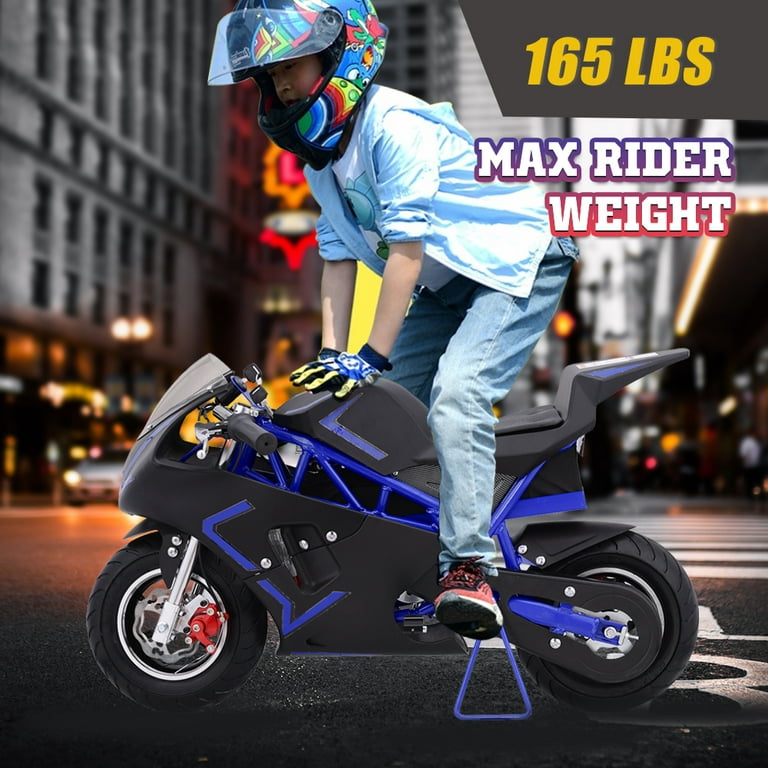 Mini Gas Power Pocket Bike Motorcycle for Kids, 40CC 4-Stroke Ride on Toys,  Dual Brake, Max Speed 20 Mph, Max Weight 165 LB, Max Speed 18Mph, Age 8+