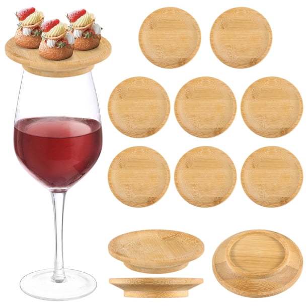 10 piezas de adornos para copas de vino, platos de charcutería para copas de vino de palisandro, posavasos con cubierta para copas de vino, tablas de charcutería de vidrio de madera para fiestas, bare