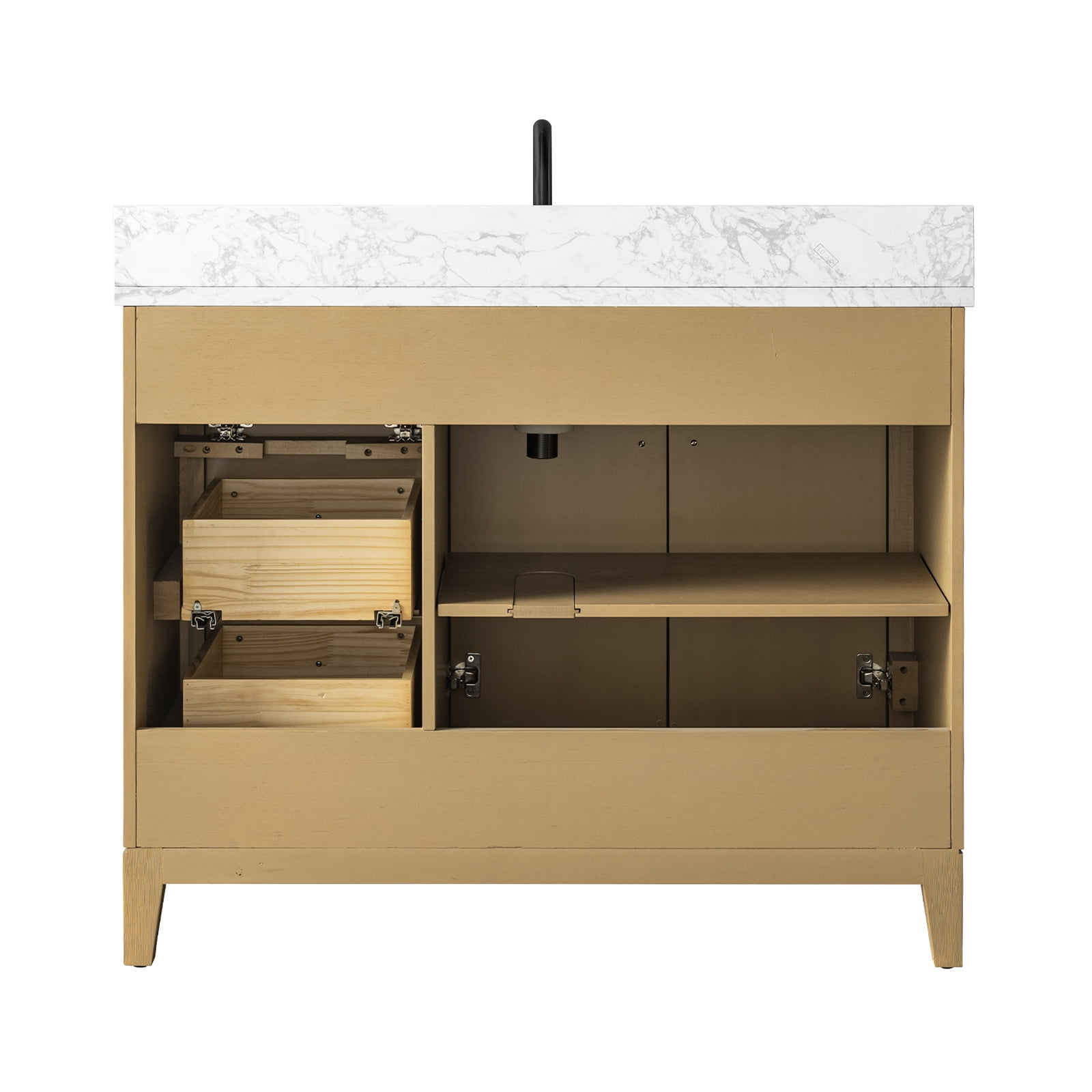 Vanity Art 42" Bathroom Vanity with Sink and Engineered Marble Top, Freestanding Storage Cabinet with 2 Drawers, 1 Shelf and Flip Down Tray