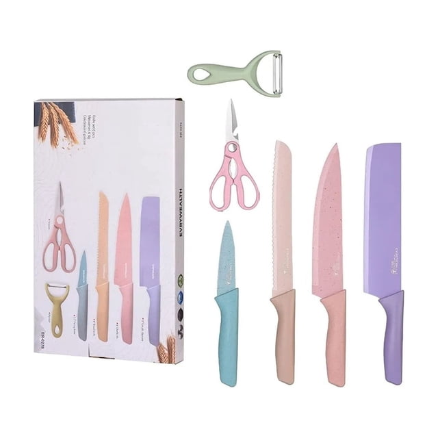 Juego de 6 cuchillos de cocina de acero inoxidable de colores