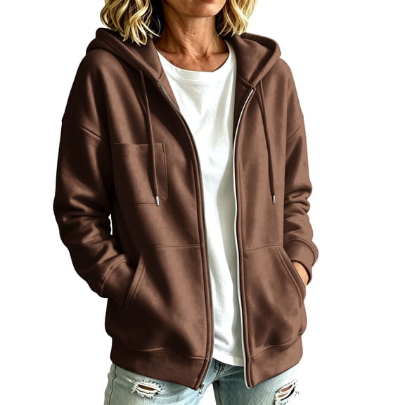 Guluxicc Fleece Hooded Jackets for Women Drawstring Full Zipper Long Sleeve Solid Athletic Jackets with Pockets for Workout Fall Winter Casual