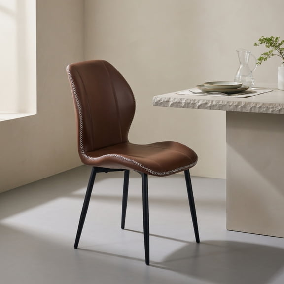 Resenkos 4-Pack Light Luxury Brown PU Leather Dining Chairs with Black Metal Legs & Adjustable Anti-Slip Feet – Ergonomic, Stain-Resistant, for Dining Room, Office & Living Space