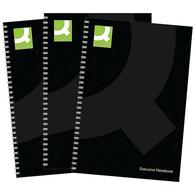 Q-Connect Livre Relié à Reliure Rigide, A5, Noir, Lot de 3