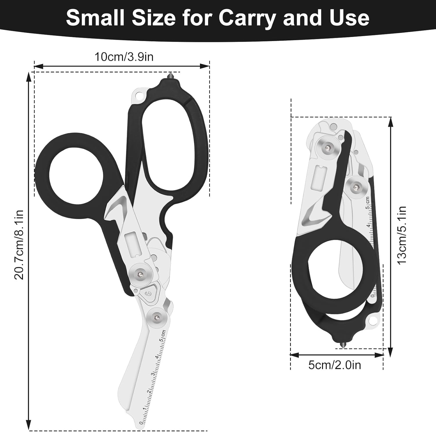 6-in-1 Foldable Trauma Shears with Holster - 420HC Stainless Steel Emergency Response Scissors, Glass Breaker