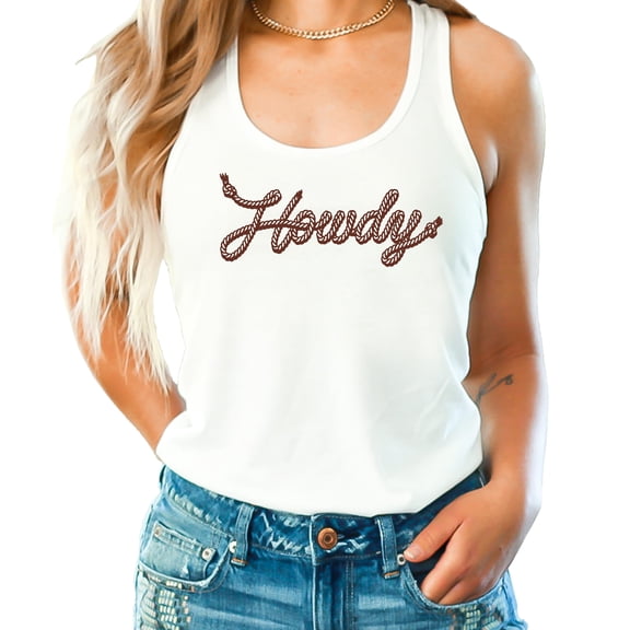Howdy Rope Script Tank Top for Women and Teens Country Western Sleeveless Tee White Tank Top XX-Large