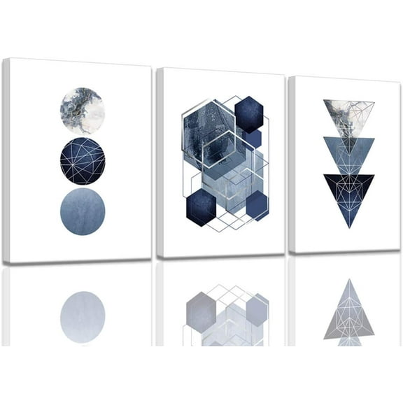 Canvas Art Wall Decor for Bedroom Modern Indigo Abstract Geometric Pattern Wall Art Navy Blue Wall Pictures for Office Bathroom Boys Room Wall Decorations Prints Artwork for Home Walls Gallery Wrapped