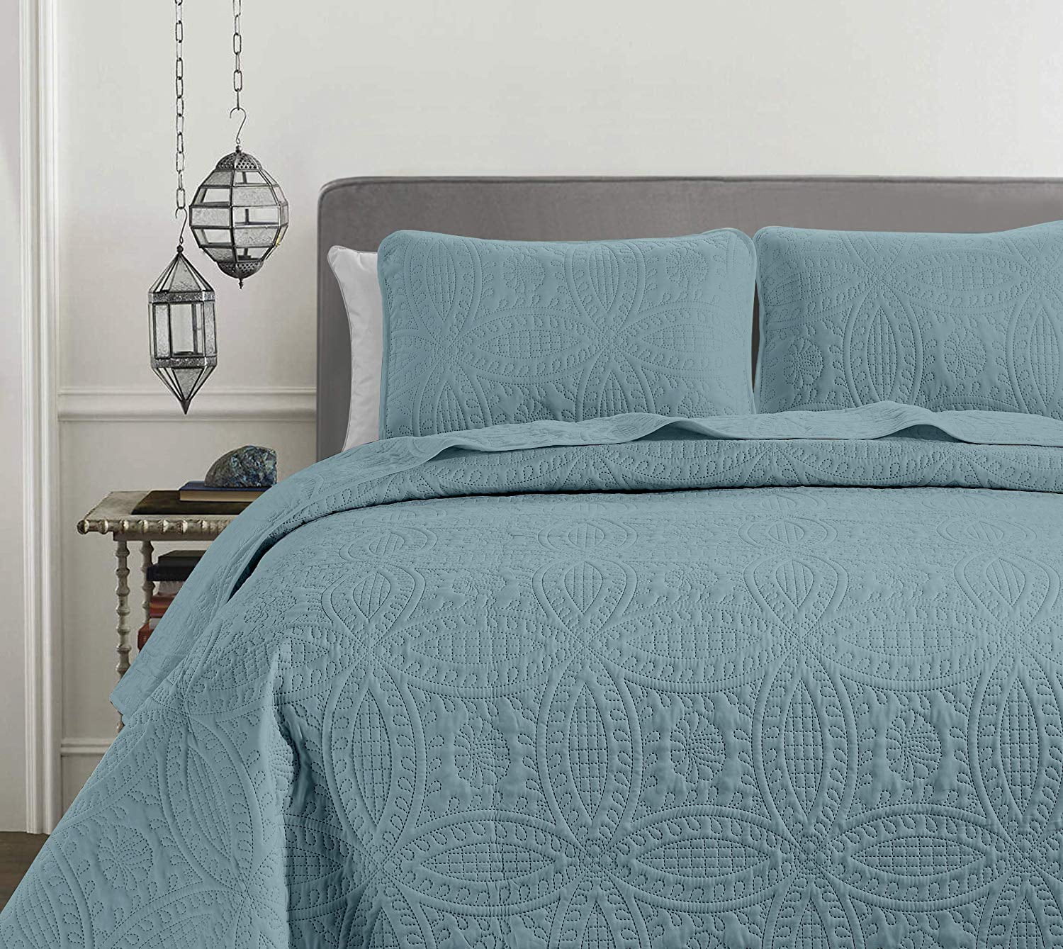 Pinsonic Quilted Austin Oversize Bedspread Coverlet 3-piece Set Turquoise 