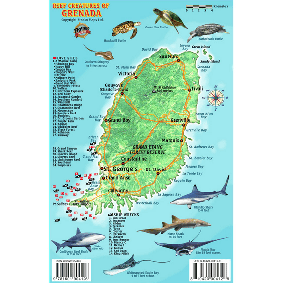 Franko Maps Grenada Reef Creatures Fish ID-Card