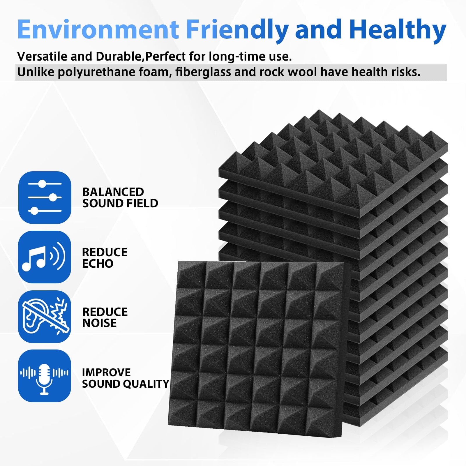 Acoustic Foam Panels, 2" x 12" x 12" Mushroom Sound Proof Foam Panles Soundproofing Noise Cancelling Wedge Panels for Home Office Recoding Studio