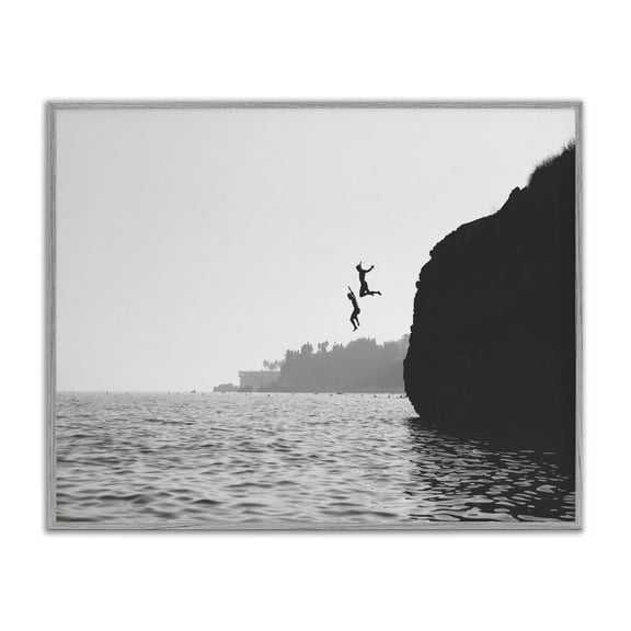 Stupell Industries Coastal Diving Ocean Cliff Gray Framed Giclee Art, 14 x 11, by Sisi and Seb