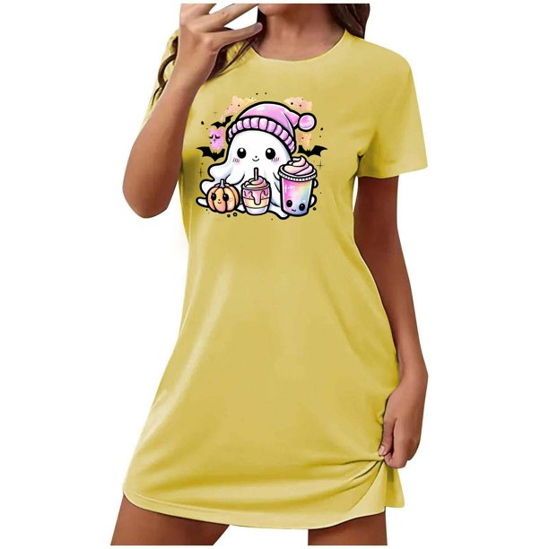Camisón corto de talla grande para mujer, camisón de manga corta con estampado de pecho a la moda, camisón para mujer