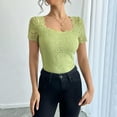 thumbnail image 6 of Floral Lace Tops Square Neck Dressy Casual Blouses for Women Slim Fit Short Sleeve Shirts Elegant Summer Clothes (M, Green), 6 of 7