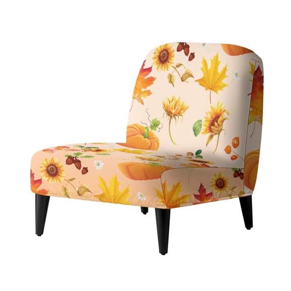 HELLHERO Stain Protection Anti Scratch Armless Accent Chair Cover for Armless Chair, Armless Accent Chair Protector Pumpkin Leaves