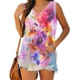 thumbnail image 2 of HAPIMO Women's Summer Tank Tops Sleeveless Shirts for Girls Lace Splicing Tunic Pleat Camisole V-Neck Blouse Casual Flowy Camis Floral Print Tops Multi-color S, 2 of 4