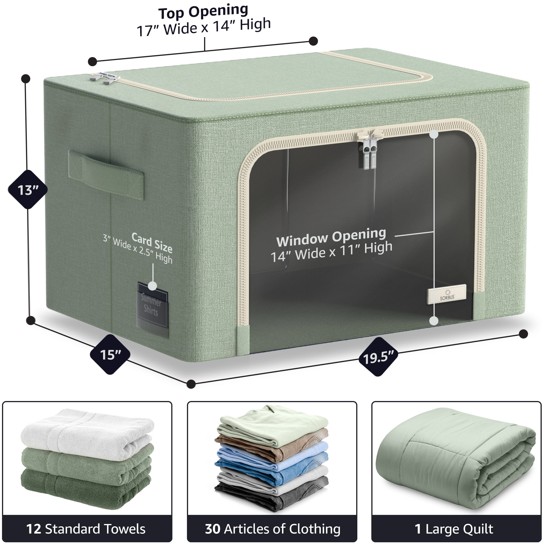 Sorbus Storage Bins with Metal Frame, Stackable & Foldable with Window & Handles for Bedding and Clothes