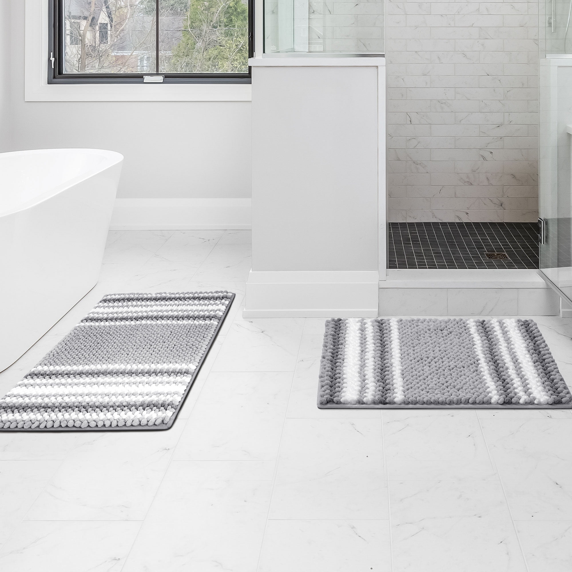 Unique Bargains Non-Slip Chenille Bathroom Rug Set Dark Gray 17x24" & 20x32"