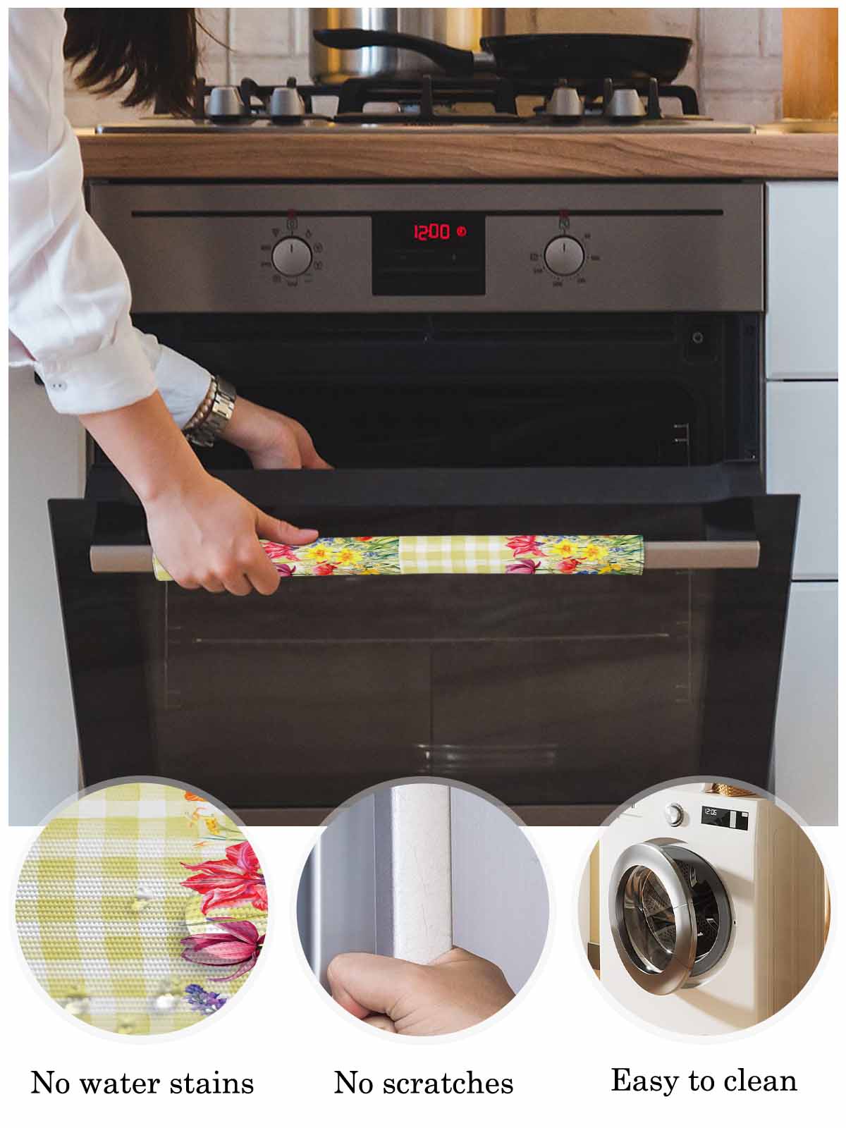 Yellow Plaid Tulip Refrigerator Door Handle Covers Set of 2, Spring Floral Watercolor Botanical Kitchen Fridge Microwave Oven Dishwasher Stove Cabinet Handle Protectors, Washable Appliance Decor