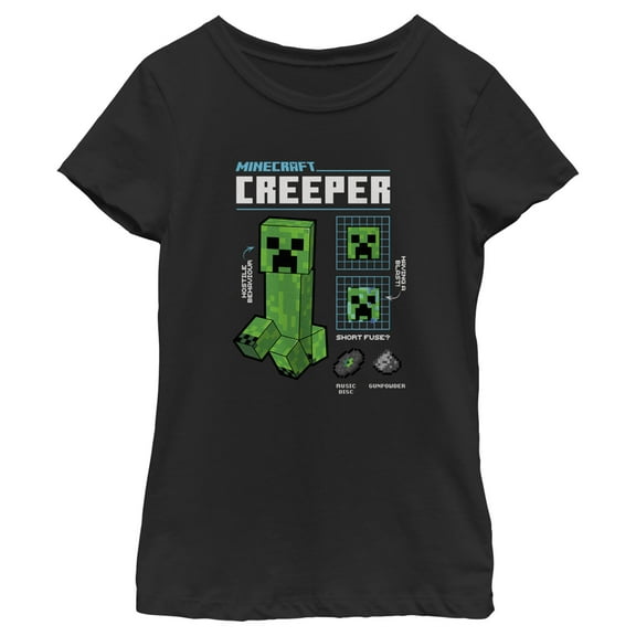 Girl's Minecraft Creeper Graph  Graphic Tee Black X Large