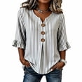 thumbnail image 3 of Ashirexll Womens Casual Tops Fashion Summer Short Sleeve Imitation Linen Stripe V-Neck Blouse Shirt for Spring, 3 of 6