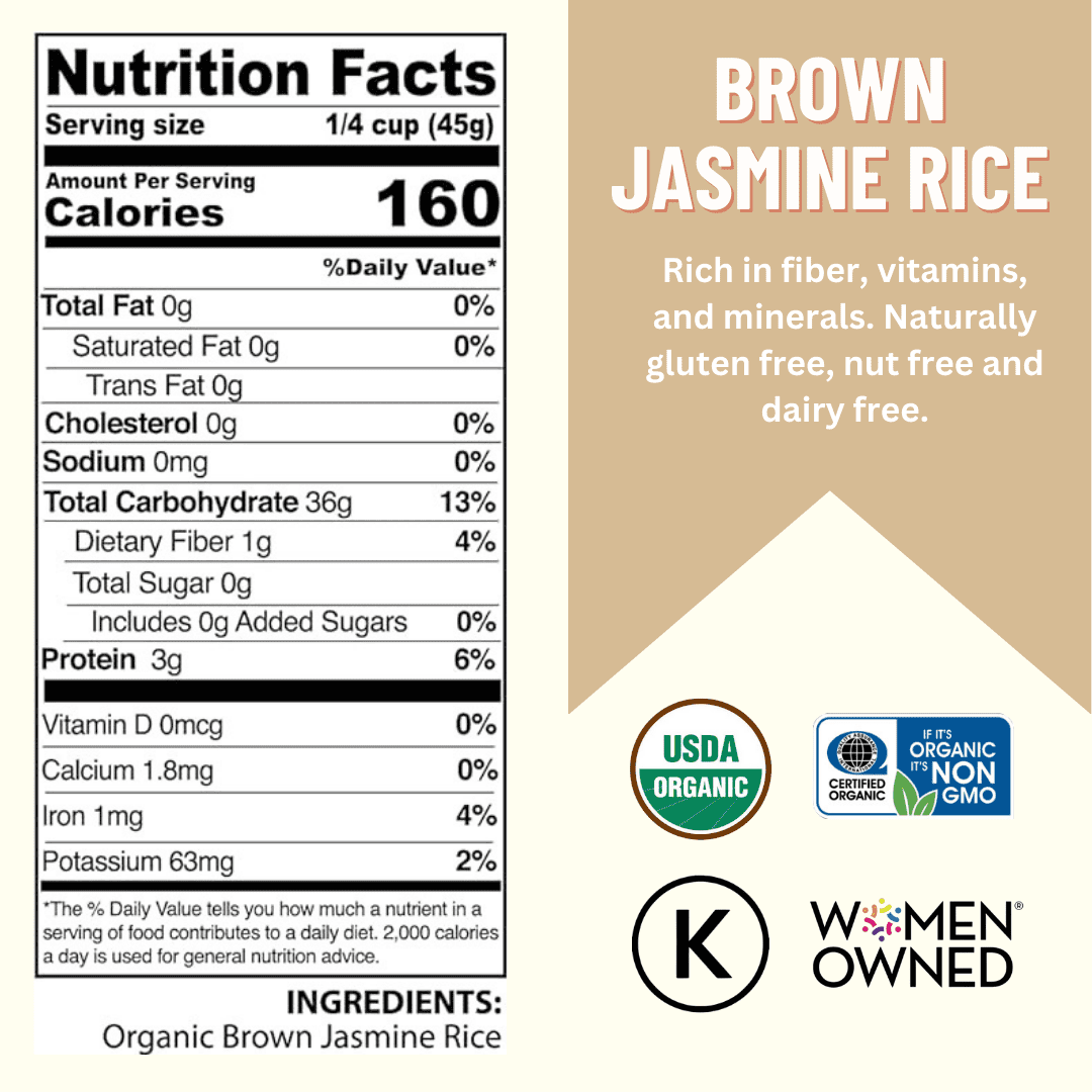 Rice, Jasmine Brown  25LB BAG, USDA Certified Organic & GMO Free, Sustainable Farming Practices-Mountain High Organics