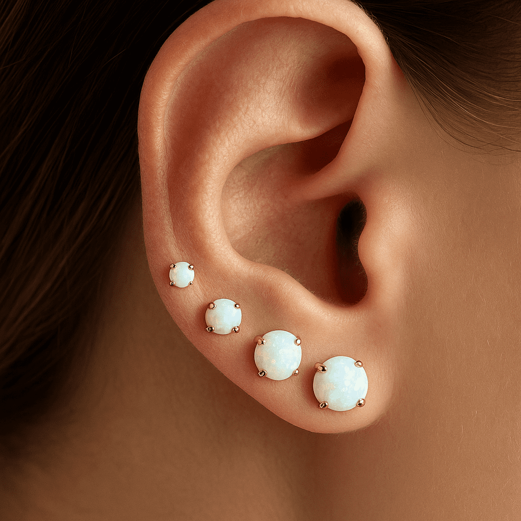 3 Pairs Surgical Steel Tiny Opal Flat Back Labret Stud Earrings Set, Tragus, Helix, cartilage, helix, medusa, Ashley, Nose piercing  2-6mm