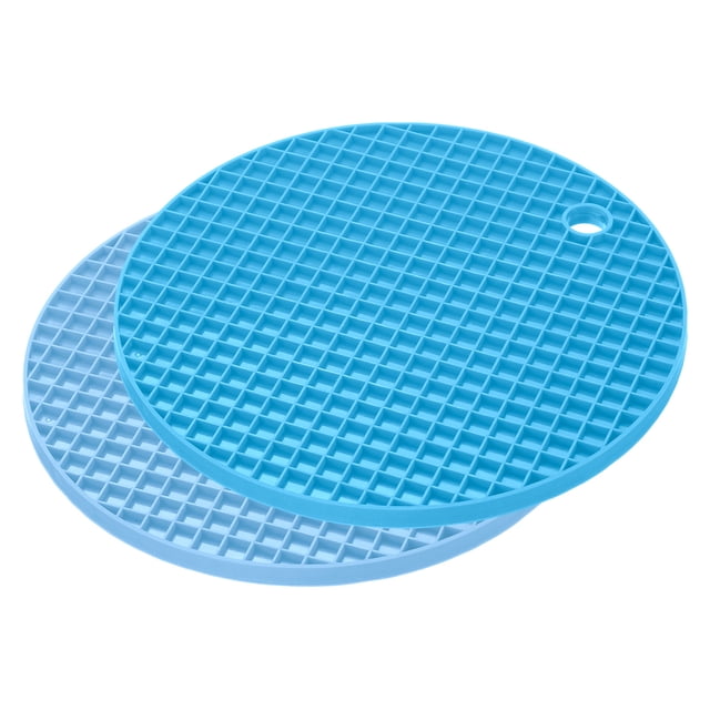 Unique Bargains Silicone Trivet Mats 2pcs, Round Hot Pan Pads Hot Pot Holder Drying Mat for Kitchen Counter Light Blue, Blue