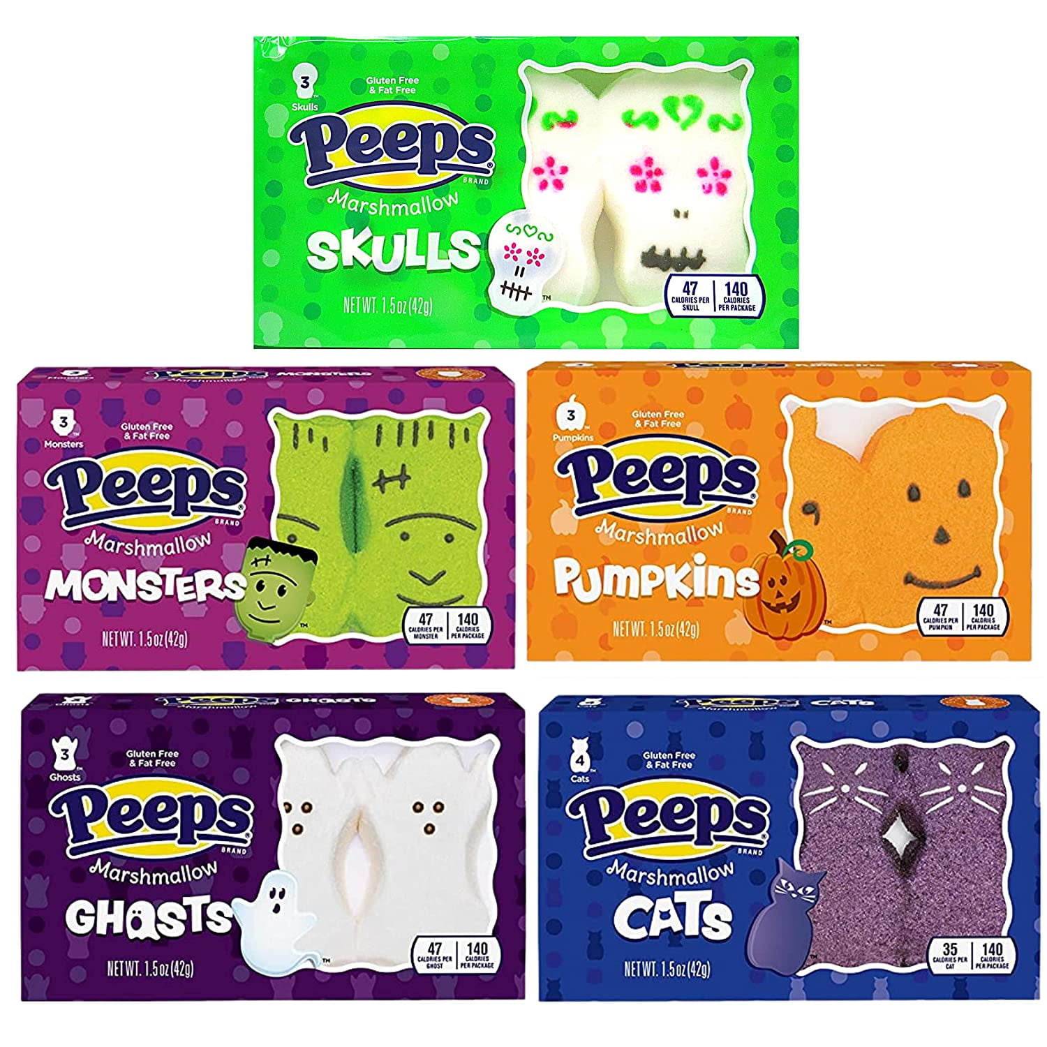 Peeps Halloween Marshmallow Bundle, Packs of 3 Sugar Skulls, Monsters