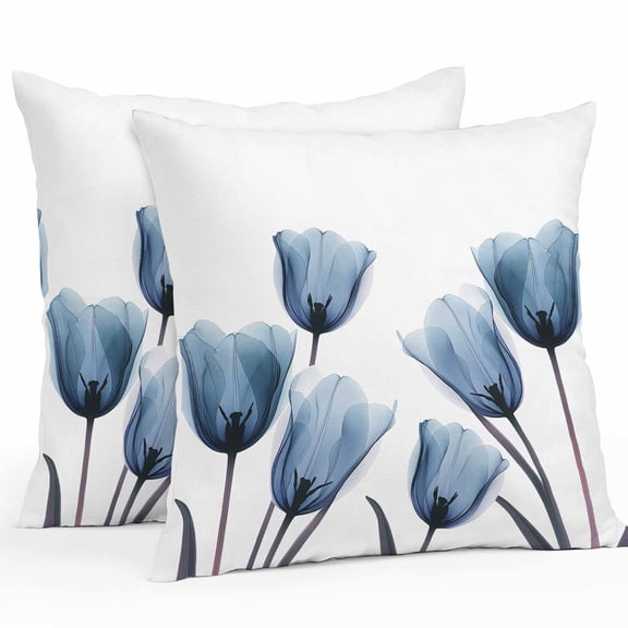 Blue Tulip Outdoor Pillow Covers Pack of 2 Minimalist Modern Flower Plant Art Waterproof Throw Pillow Covers Decorative Cushion Cases for Patio Garden Tent Balcony Couch 16x16 inch