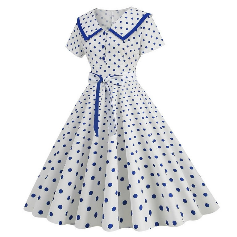 Summer Savings SMihono Women's 1950s Vintage Polka Dot Dress White