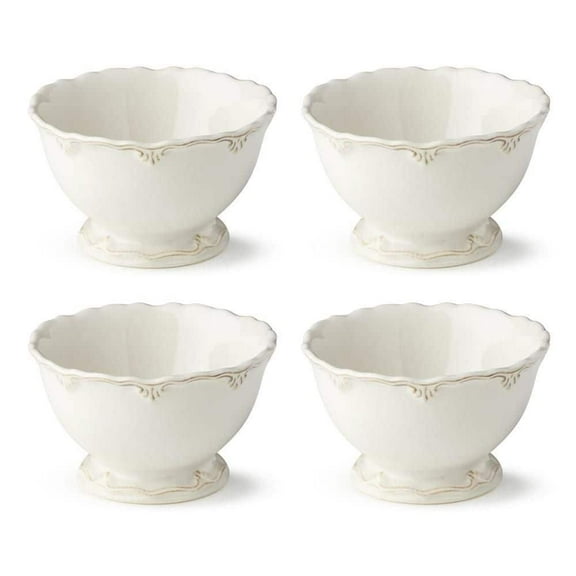 Heritage Scroll 16 fl. oz. White Stoneware Cereal Bowl (Set of 4)