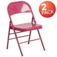 thumbnail image 4 of 2 Pk. HERCULES COLORBURST Series Shockingly Fuchsia Triple Braced & Double Hinged Metal Folding Chair, 4 of 9