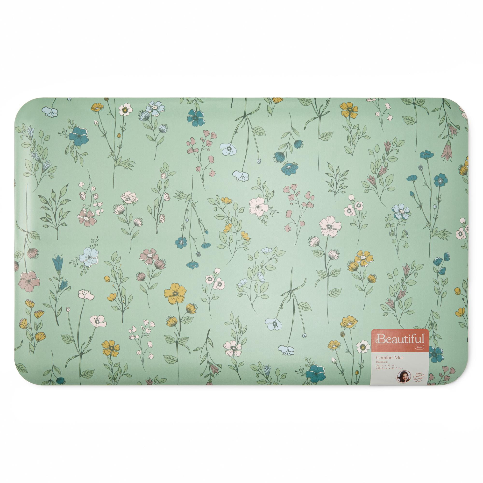 Beautiful by Drew Barrymore Kitchen Comfort Mat, Ditsy Botanical, 32 in x 20 in