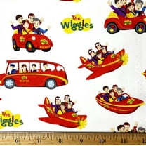 1 Fat Quarter - The Wiggles Big Red Car Bus & Boat & More on White Cotton Fabric - 21" X 18"