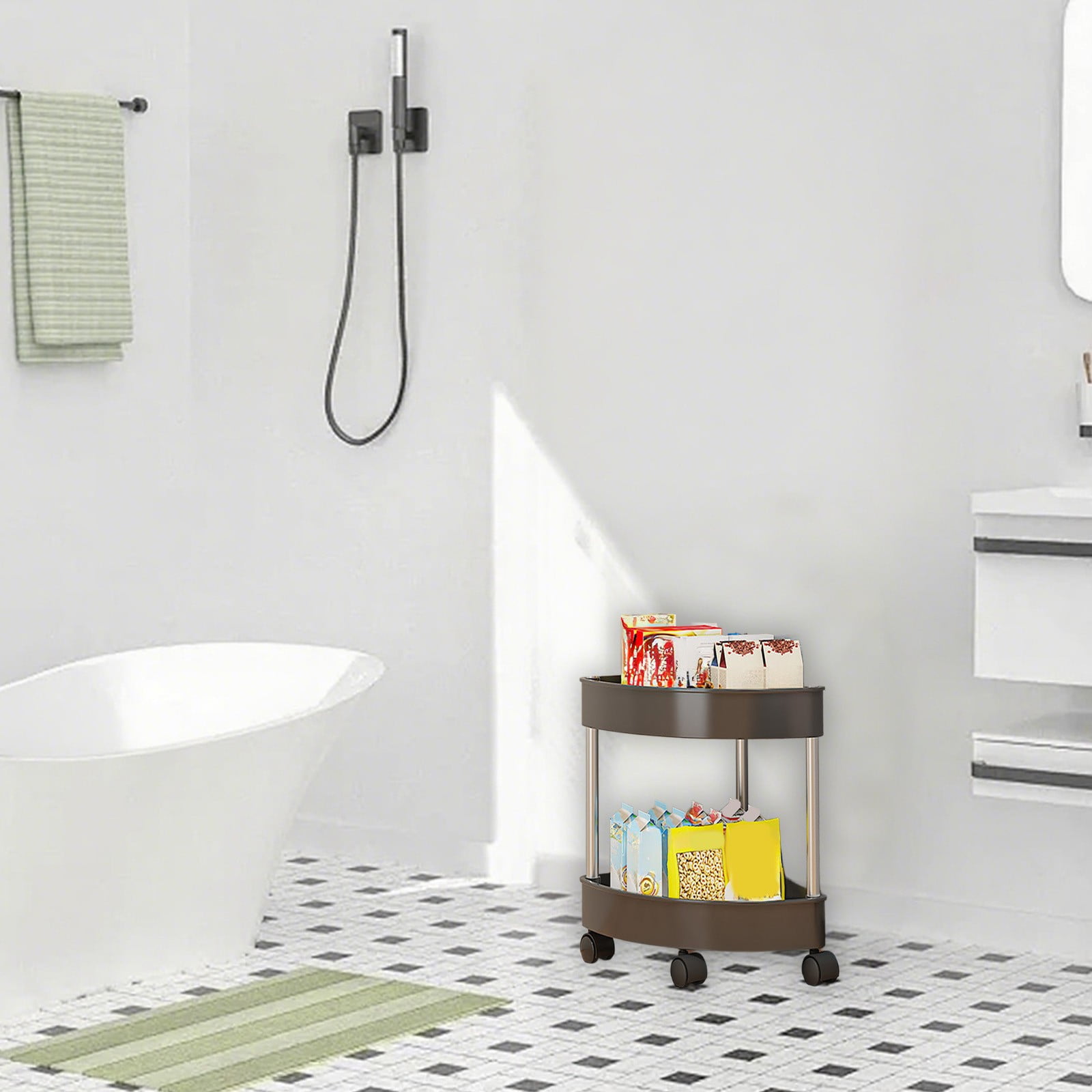 Bathroom Corner Shelf Bathroom Corner Shelf Organizer with Rolling Wheels, 4 Tier Corner Storage Shelf with Drainage Holes for Shower, Detachable Rolling Cart for Bathroom Organization