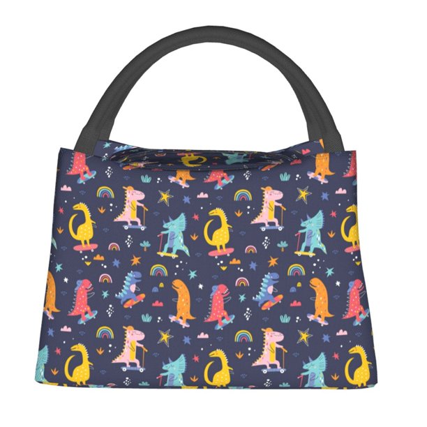 Fotbe Cartoon Dinosaur Bolsa Térmica Portátil con Estampado, Bolsa de Entrega de Alimentos Aislada, Bolsa Reutilizable de Gran Capacidad para Comidas y Supermercado