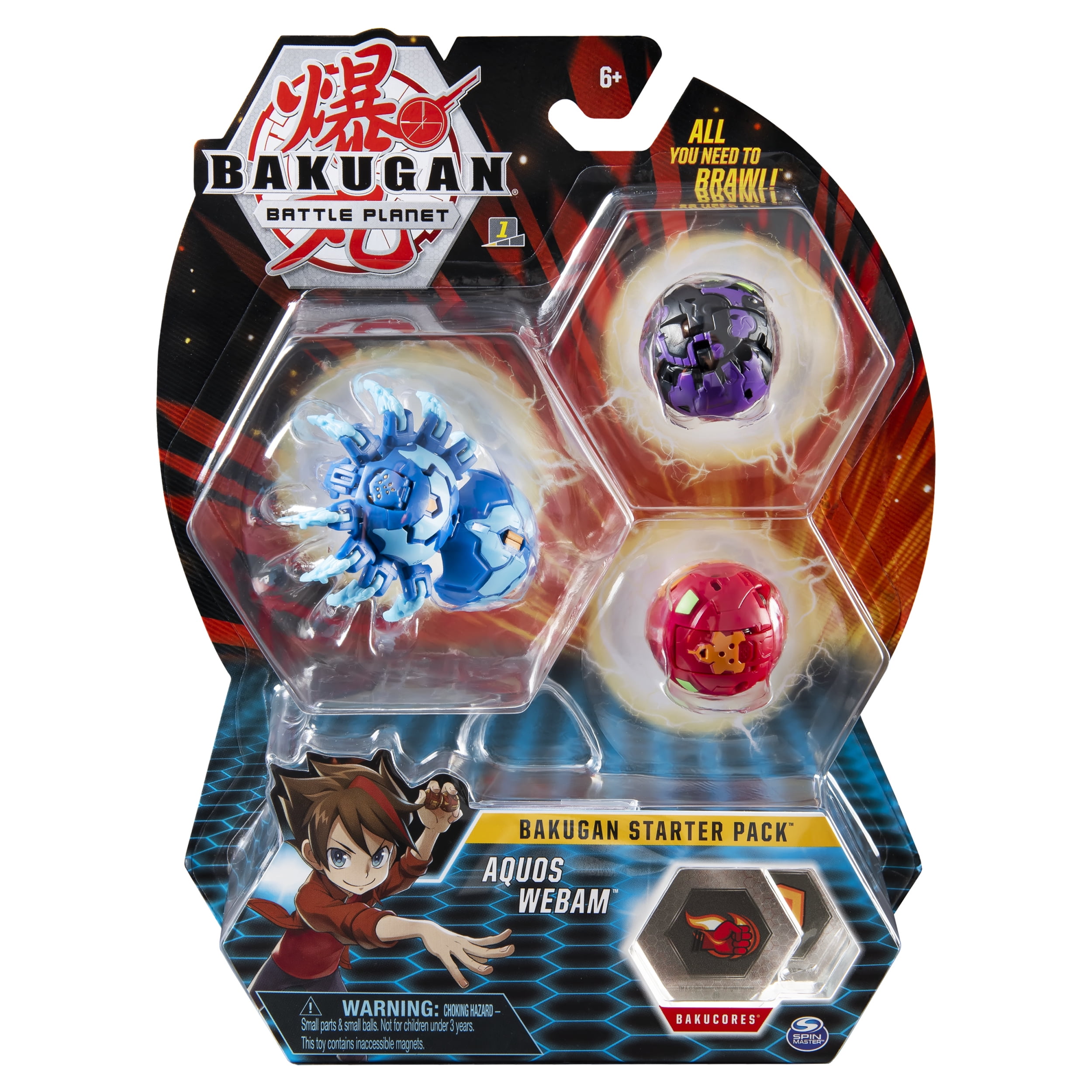 Bakugan Starter Pack 3Pack, Aquos Webam, Collectible Action Figures