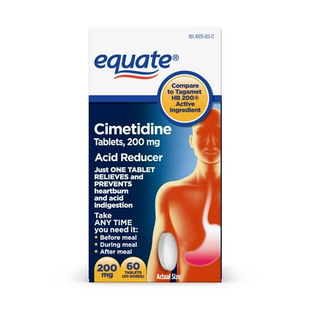 Equate Cimetidine Tablets 200 mg, Acid Reducer for Heartburn Relief 60