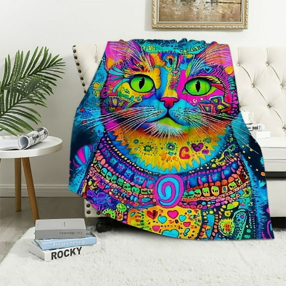 BCIIG Colorful Cat  Blanket for Bed, Dean Russo Cat  Throw Blanket for Women, Men and Kids - Super Soft Plush Cat Blanket Throw Plush Blanket for Cat Lovers 40x50in