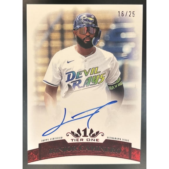 Collectible 2026 Topps Tier One Junior Caminero R11A-JCA Red Foil Auto Tampa Bay Rays Baseball Card Tampa Bay Rays MLB Autographed Baseball Trading Card