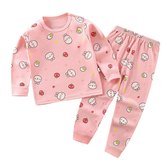 Toddler Baby Girl Sets 2 Piece Outfits Toddler Baby Kids Winter Boys Girls Solid Color Rabbit Print Long Sleeved Home Wear Clothes Suit For Every Holiday Legging Set 2