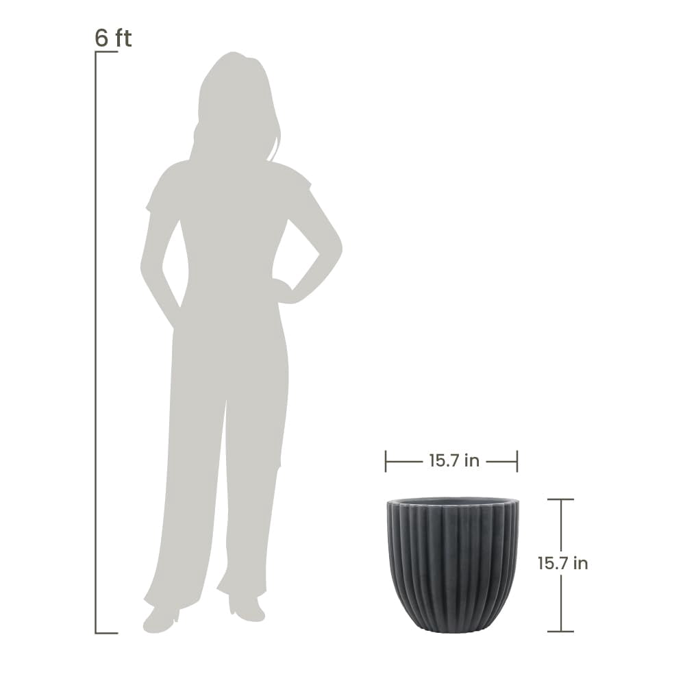Ecobo 15.7" Tall, Eco-Friendly Round Planter Indoor/Outdoor use, Durable, Versatile & Lightweight, Designed by Brazilian Artisans, Contemporary All-Weather Design –Dark Gray