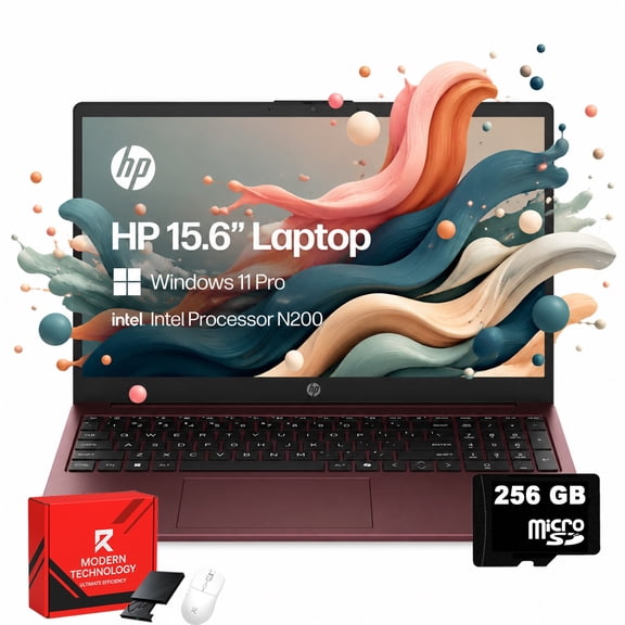 HP 15.6-Inch HD Laptop, Intel N200 CPU, 16GB RAM, 128GB UFS, 256GB SD Card, AI Copilot Key, Wi-Fi, HD Privacy Shutter Camera, Windows 11 Pro