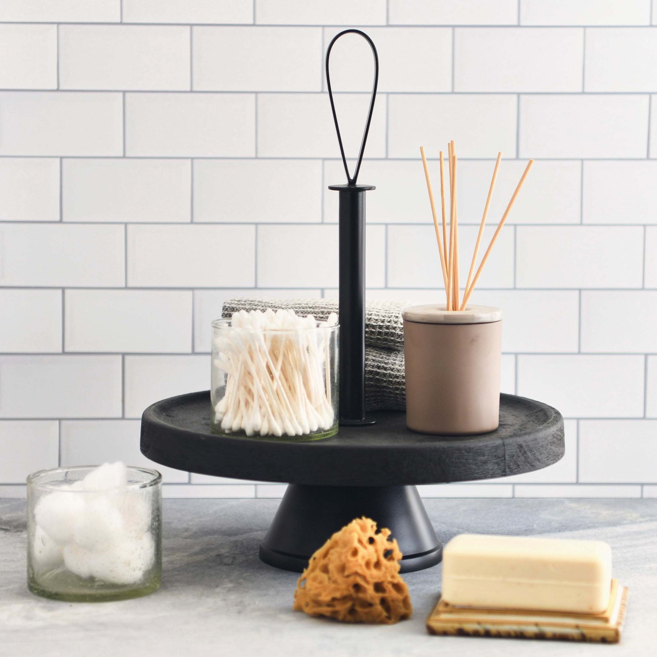 Creative Co-Op Elegant Modern Tray, Cake Stand or Desert Serve ware stand, Black