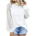 thumbnail image 5 of LYXSSBYX Womens Long Sleeve Dress Hot Sale Clearance Ladies Fashion Round Neck Lace Hollow Long Sleeve Casual Loose Top Pullover, 5 of 6